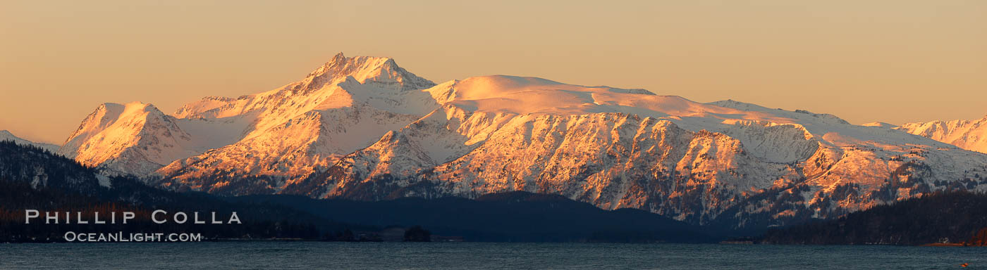 Kenai Mountains at sunrise, viewed across Kachemak Bay. Homer, Alaska, USA, natural history stock photograph, photo id 22739