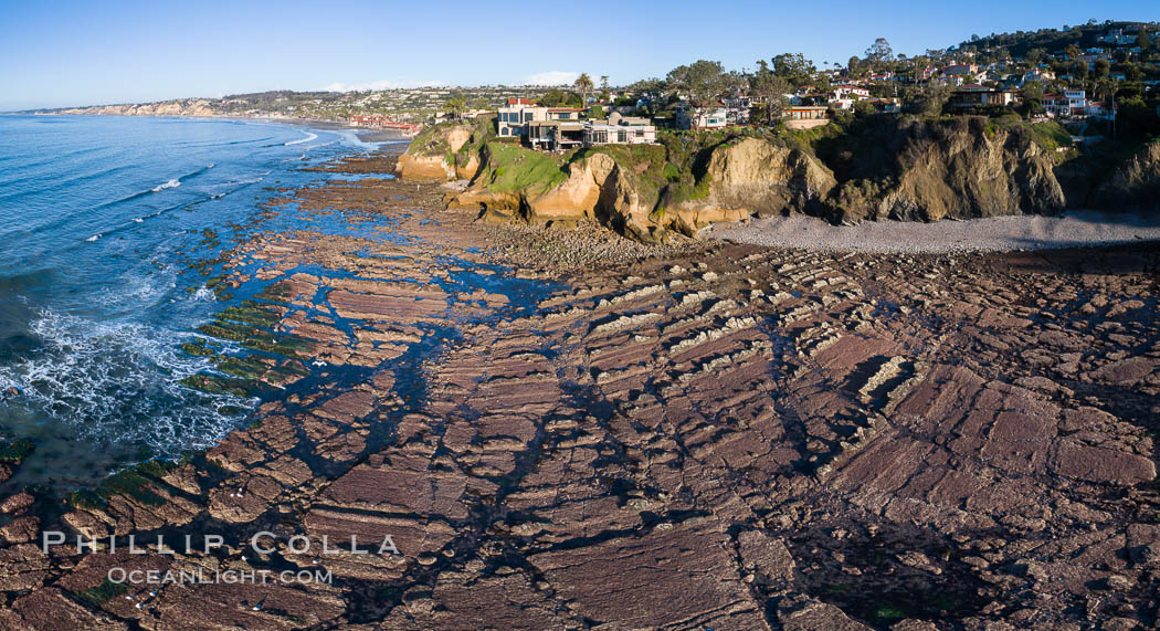 La Jolla Bay submarine reef system on extreme low King Tide, south of La Jolla Shores, aerial panoramic photo. California, USA, natural history stock photograph, photo id 37999