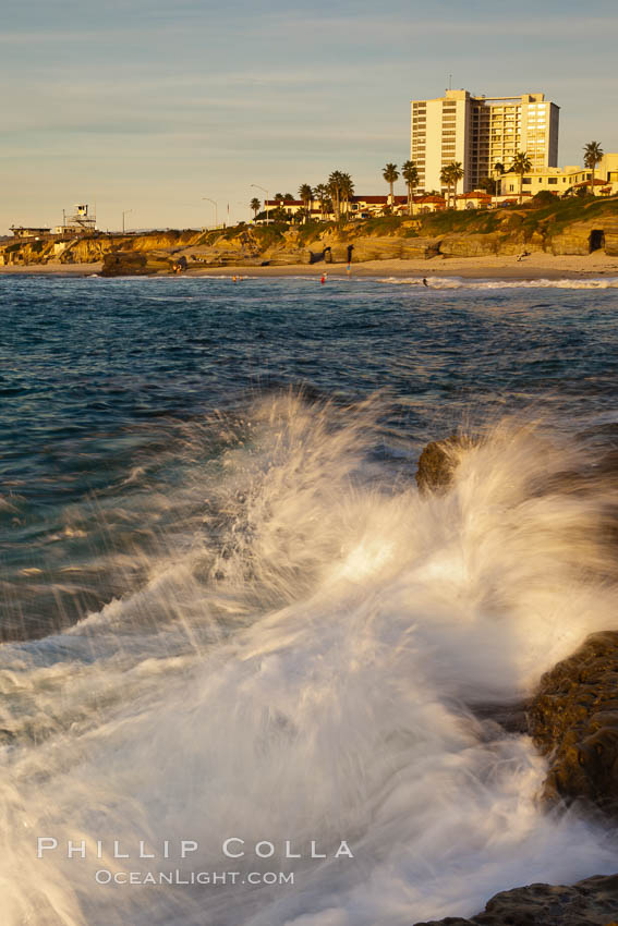 La Jolla Coast Boulevard at sunset, ocean and sea bluffs. California, USA, natural history stock photograph, photo id 26424