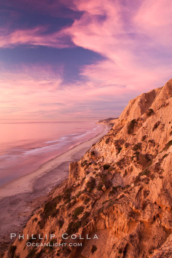Sunset falls upon Torrey Pines State Reserve, viewed from the Torrey Pines glider port, La Jolla, California