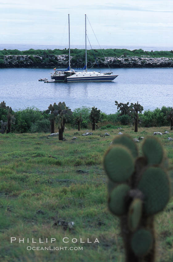 Boat Lammer Law anchored at South Plaza Island. Galapagos Islands, Ecuador, natural history stock photograph, photo id 05592