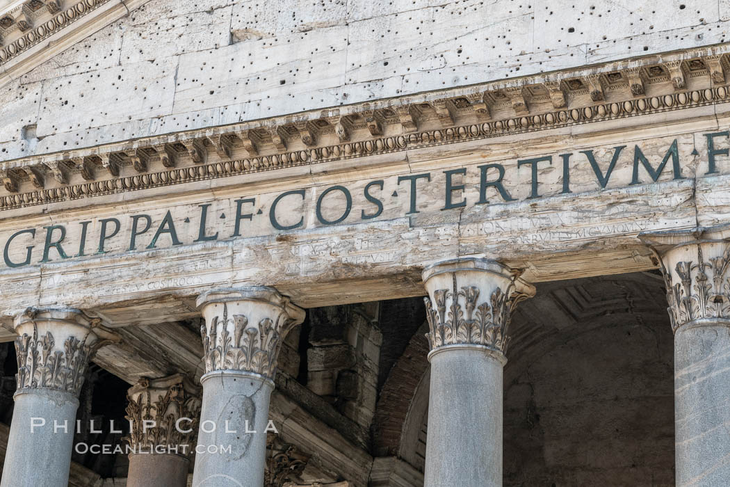 Lettering on the front of the Pantheon, Rome. Italy, natural history stock photograph, photo id 35573