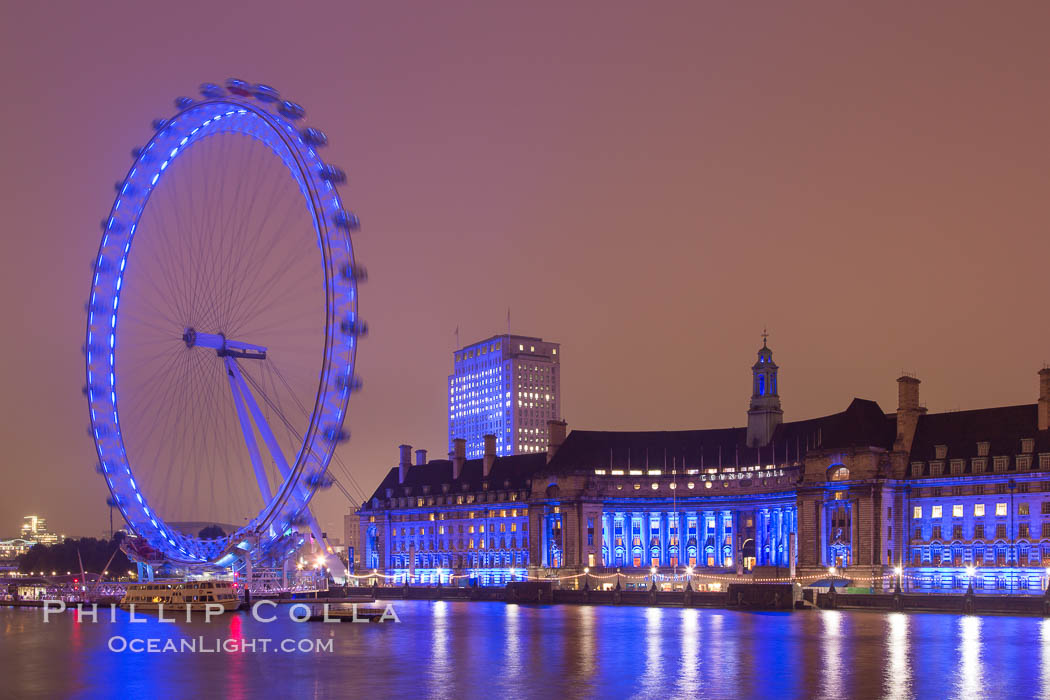 London Eye at Night. United Kingdom, natural history stock photograph, photo id 28286