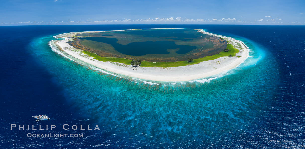 Aerial photo of M/V Nautilus Undersea at Clipperton Island.  Clipperton Island, a minor territory of France also known as Ile de la Passion, is a small (2.3 sq mi) but  spectacular coral atoll in the eastern Pacific. By permit HC / 1485 / CAB (France)., natural history stock photograph, photo id 32900
