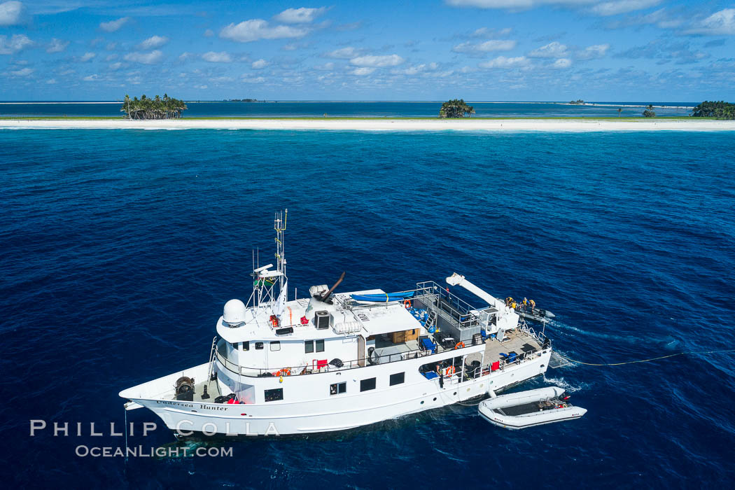 Aerial photo of M/V Nautilus Undersea at Clipperton Island.  Clipperton Island, a minor territory of France also known as Ile de la Passion, is a small (2.3 sq mi) but  spectacular coral atoll in the eastern Pacific. By permit HC / 1485 / CAB (France)., natural history stock photograph, photo id 32851