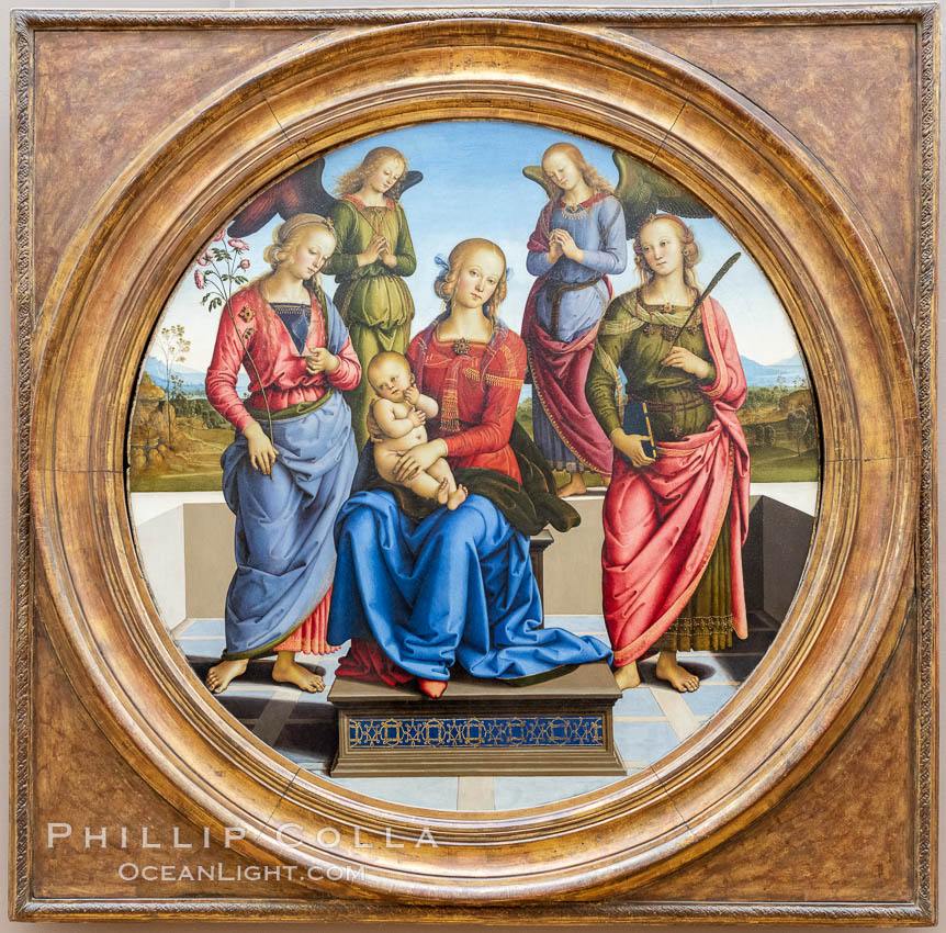Madonna Enthroned with Saints Catherine and Rose of Alexandria and two angels, Pietro Perugino, 1489 - 1492, Musee du Louvre, Paris. France, natural history stock photograph, photo id 35611