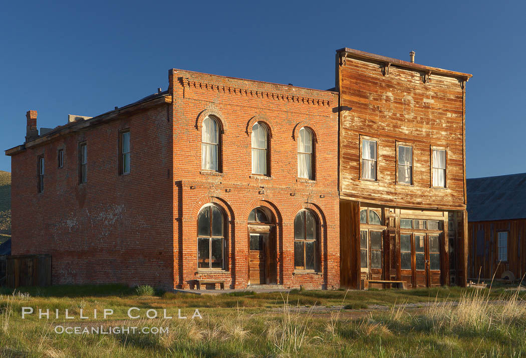 Main Street buildings, Dechambeau Hotel (left) and I.O.O.F. Hall (right). Bodie State Historical Park, California, USA, natural history stock photograph, photo id 23104