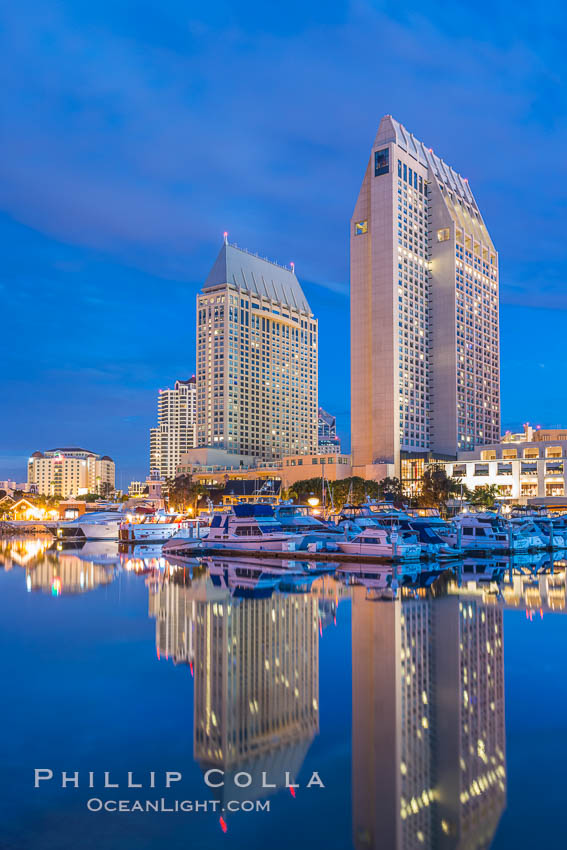 Manchester Grand Hyatt Hotel at sunrise, viewed from the San Diego Embarcadero Marine Park. California, USA, natural history stock photograph, photo id 28818