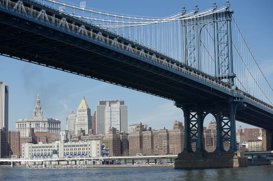 Manhattan Bridge viewed from the East River.  Lower Manhattan visible behind the Bridge. New York City, USA, natural history stock photograph, photo id 11058