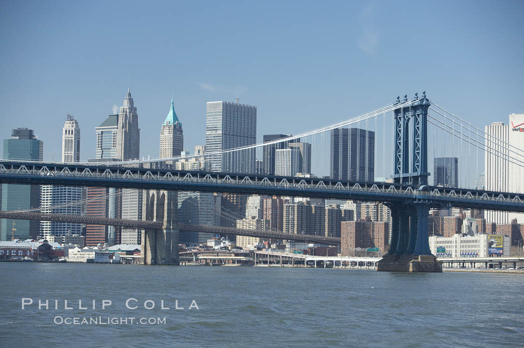 Manhattan Bridge viewed from the East River.  Lower Manhattan visible behind the Bridge. New York City, USA, natural history stock photograph, photo id 11060