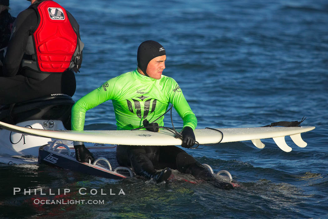 Big wave expert Greg Long of San Clemente contemplates his upcoming surf in heat two of the 2006 Mavericks surf contest, February 7, 2006. Half Moon Bay, California, USA, natural history stock photograph, photo id 15346