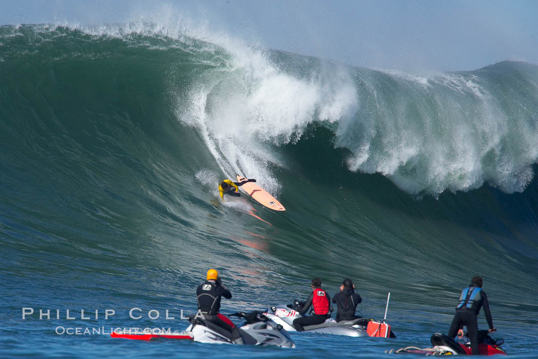 Santa Cruz local Josh Loya pays the price at Mavericks.  In spite of this wipeout, Loya had a good day making the semis in a very competitive lineup.. 2006 Mavericks surf contest, February 7, 2006. Half Moon Bay, California, USA, natural history stock photograph, photo id 15354