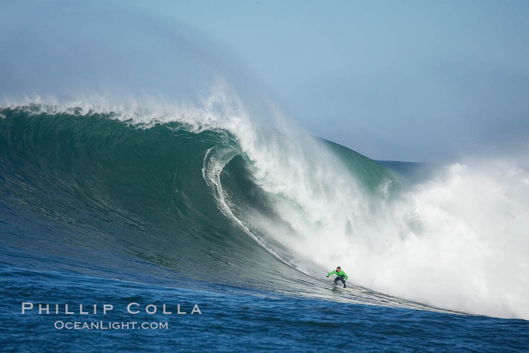 Greg Long of San Clemente surfs a heat one wave at the 2006 Mavericks surf contest, February 7, 2006. Half Moon Bay, California, USA, natural history stock photograph, photo id 15367