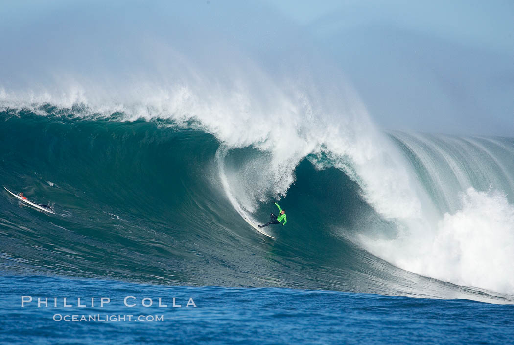 Greg Long of San Clemente pays the price at Mavericks.  Long would go on to recover and claims some excellent waves during his heat. 2006 Mavericks surf contest, February 7, 2006. Half Moon Bay, California, USA, natural history stock photograph, photo id 15353