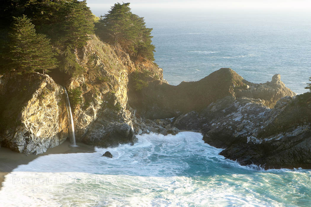 McWay Falls drops 80 feet on the sand in McWay Cove. McWay Falls is fed by springs so falls year round, Julia Pfeiffer Burns State Park, Big Sur, California