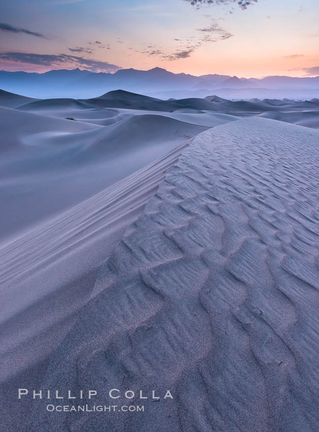 Mesquite Dunes sunrise, dawn, clouds and morning sky, sand dunes. Stovepipe Wells, Death Valley National Park, California, USA, natural history stock photograph, photo id 28680