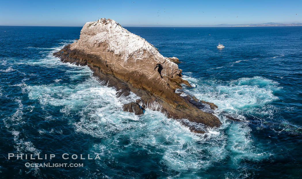 Middle Coronado Rock Island, rough seas all around, aerial photo., natural history stock photograph, photo id 40744