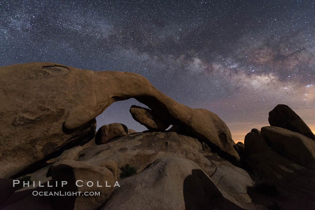 Milky Way during Full Lunar Eclipse over Arch Rock, Joshua Tree National Park, April 4 2015. California, USA, natural history stock photograph, photo id 30718