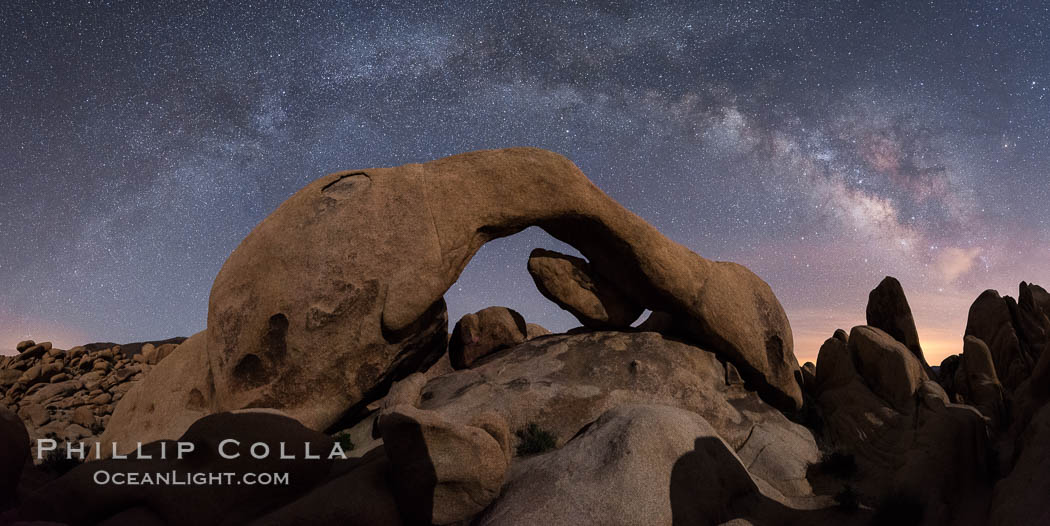 Milky Way during Full Lunar Eclipse over Arch Rock, Joshua Tree National Park, April 4 2015. California, USA, natural history stock photograph, photo id 30716
