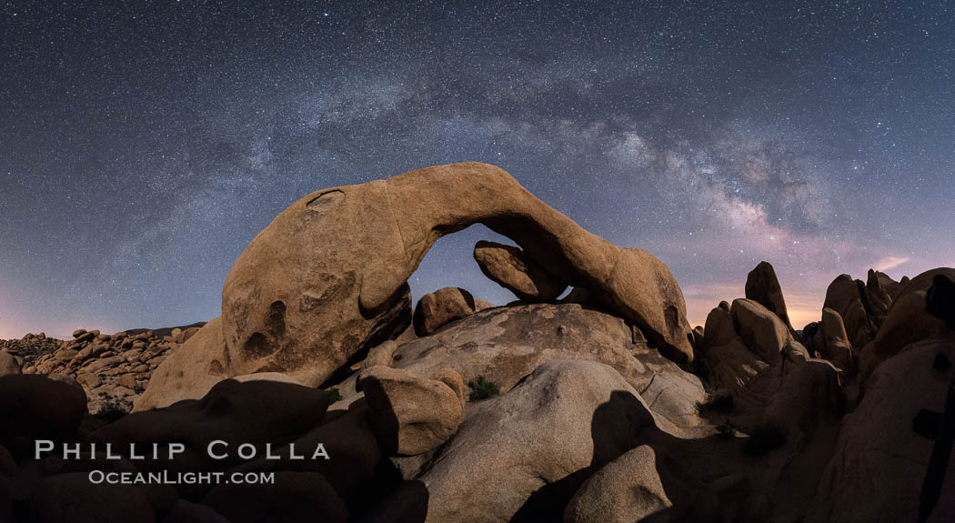 Milky Way during Full Lunar Eclipse over Arch Rock, Joshua Tree National Park, April 4 2015. California, USA, natural history stock photograph, photo id 30715
