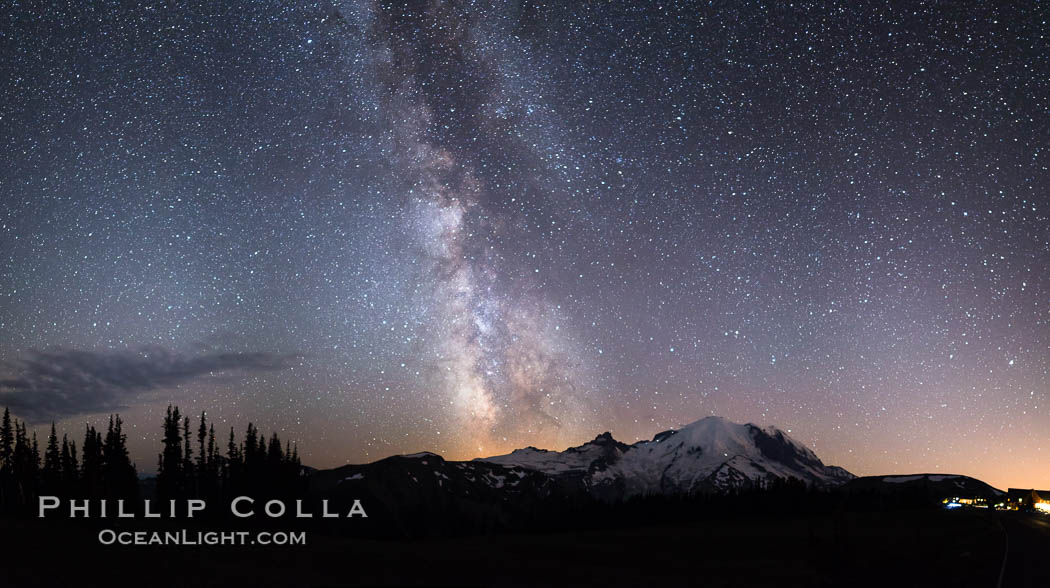 Milky Way and stars at night above Mount Rainier. Sunrise, Mount Rainier National Park, Washington, USA, natural history stock photograph, photo id 28727