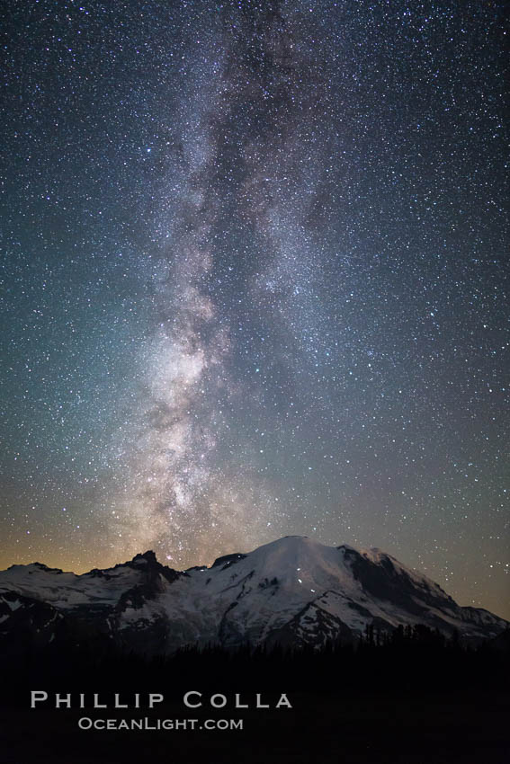 Milky Way and stars at night above Mount Rainier. Sunrise, Mount Rainier National Park, Washington, USA, natural history stock photograph, photo id 28733