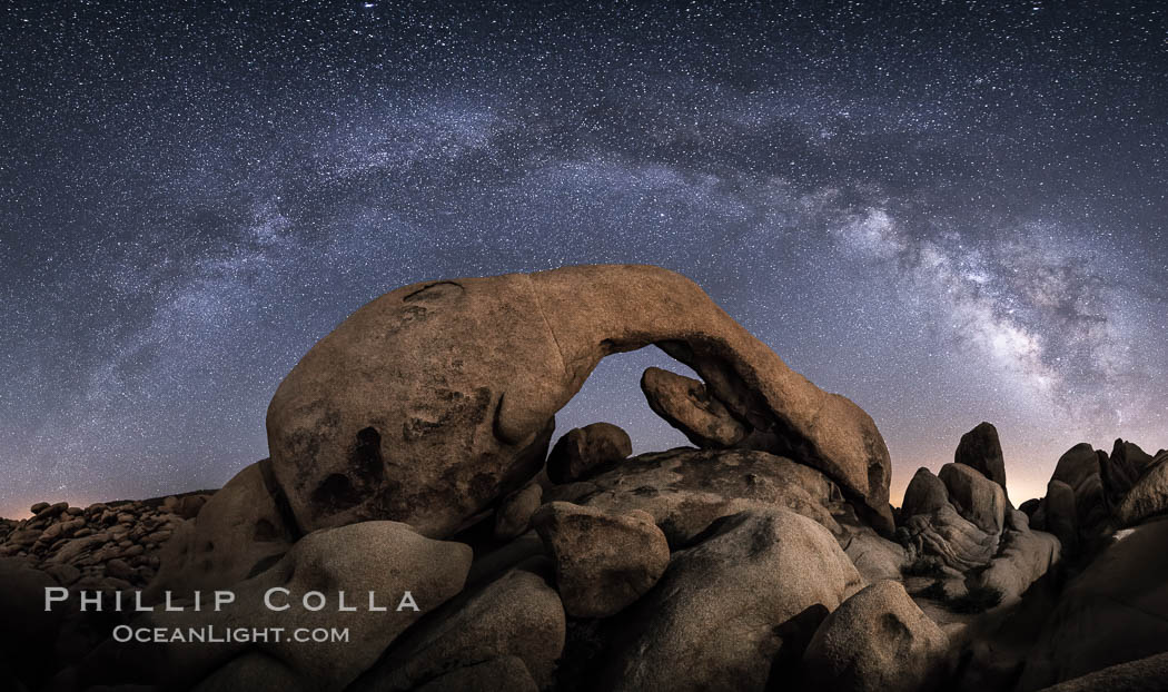 Milky Way at Night over Arch Rock, Joshua Tree National Park. California, USA, natural history stock photograph, photo id 29196