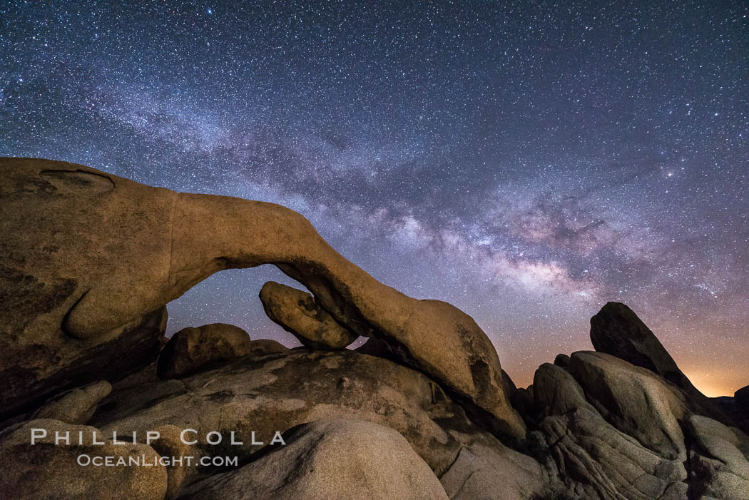 Milky Way at Night over Arch Rock, Joshua Tree National Park. California, USA, natural history stock photograph, photo id 29195