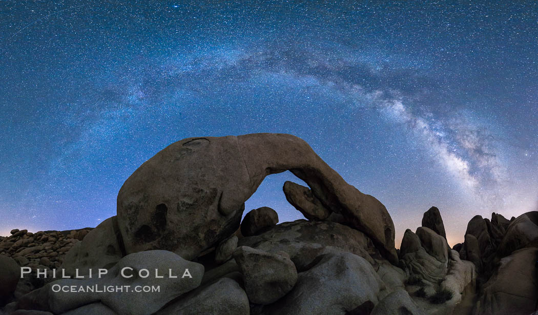 Milky Way at Night over Arch Rock, Joshua Tree National Park. California, USA, natural history stock photograph, photo id 29197