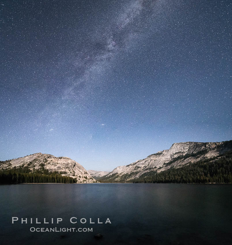 Milky Way over Tenaya Lake, Polly Dome (left), Tenaya Peak (center), Yosemite National Park. California, USA, natural history stock photograph, photo id 31184