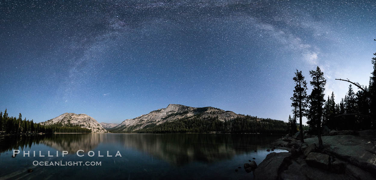 Milky Way over Tenaya Lake, Polly Dome (left), Tenaya Peak (center), Yosemite National Park. California, USA, natural history stock photograph, photo id 31181