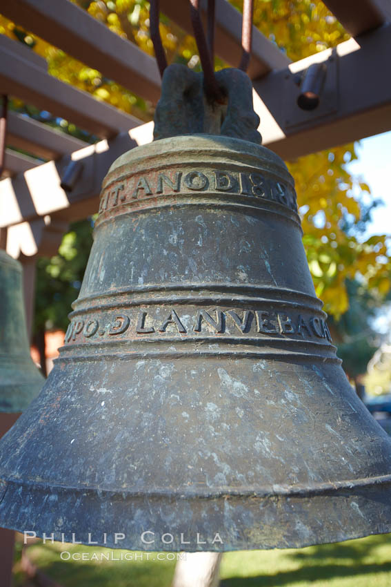 Mission bells, Mission San Luis Obispo del Tolosa.  Established in 1772, Mission San Luis Obispo de Tolosa is a Spanish mission founded by Junipero Serra, first president of the California missions.  It was the fifth in a chain of 21 missions stretching from San Diego to Sonoma.  Built by the Chumash indians living in the area, its combination of belfry and vestibule is unique among California missions.  In 1846 John C. Fremont and his California battalion quartered here while engaged in the war with Mexico