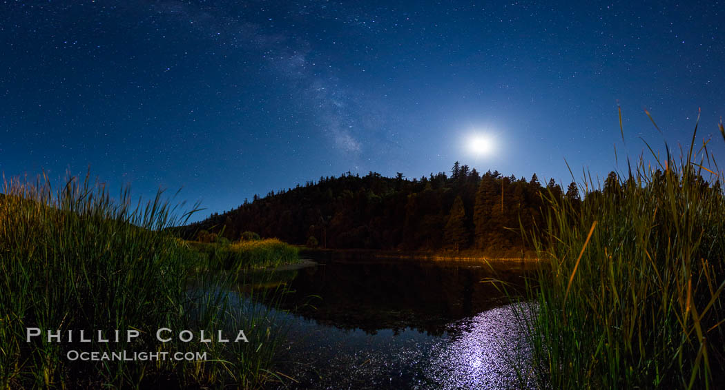 Moon and Milky Way over Doane Pond, Palomar Mountain State Park. California, USA, natural history stock photograph, photo id 28749