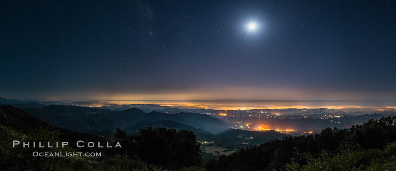 Moon and Stars over Pauma Valley, viewed from Palomar Mountain State Park. California, USA, natural history stock photograph, photo id 28751