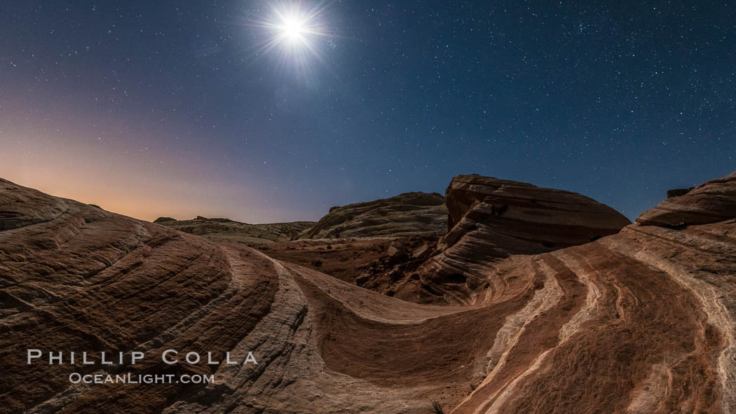 The Fire Wave by Moonlight, stars and the night sky, Valley of Fire State Park. Nevada, USA, natural history stock photograph, photo id 28439