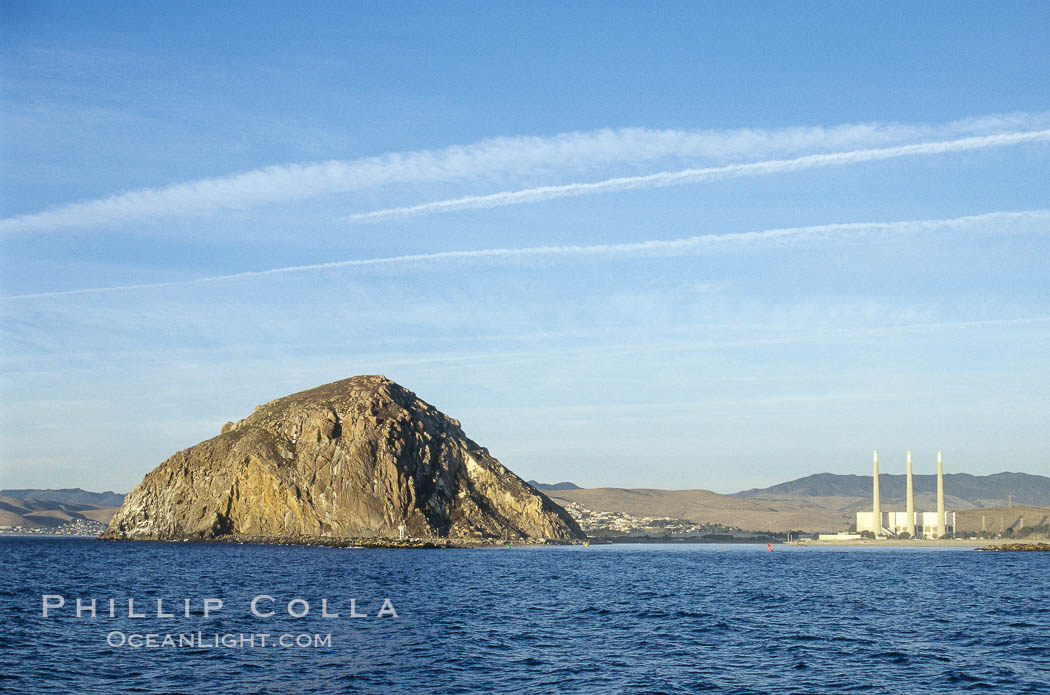 Morro Rock and Morro Bay power plant. California, USA, natural history stock photograph, photo id 05509