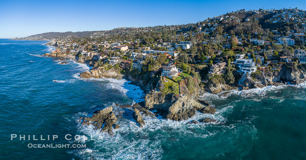 Moss Street Point, Coastline and homes, Laguna Beach, Aerial photo. California, USA, natural history stock photograph, photo id 38235