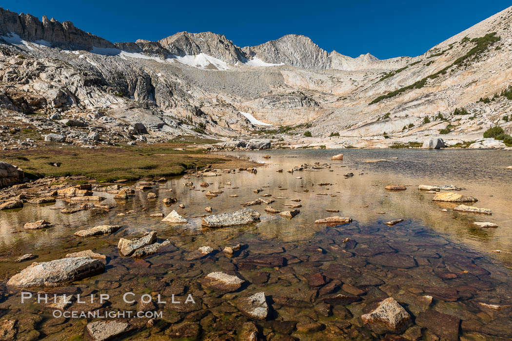 Mount Conness (12,589') over Lower Conness Lake, Hoover Wilderness. Conness Lakes Basin, California, USA, natural history stock photograph, photo id 36424