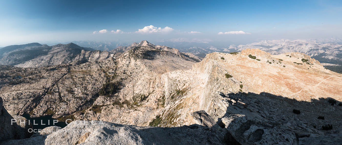 View from Summit of Mount Hoffmann, Ten Lakes Basin at lower left, looking northeast toward remote northern reaches of Yosemite National Park, panorama. California, USA, natural history stock photograph, photo id 31190