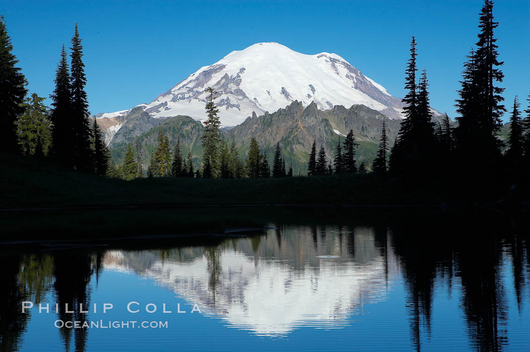 Mount Rainier is reflected in Upper Tipsoo Lake. Tipsoo Lakes, Mount Rainier National Park, Washington, USA, natural history stock photograph, photo id 13827