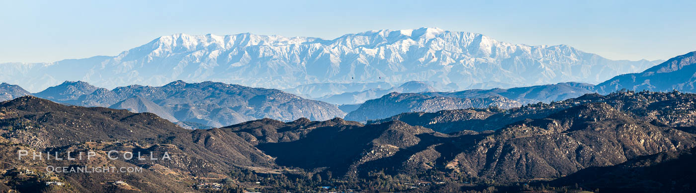Snow-covered Mount San Gorgonio,viewed from Double Peak Park in San Marcos, on an exceptionally clear winter day., natural history stock photograph, photo id 37598