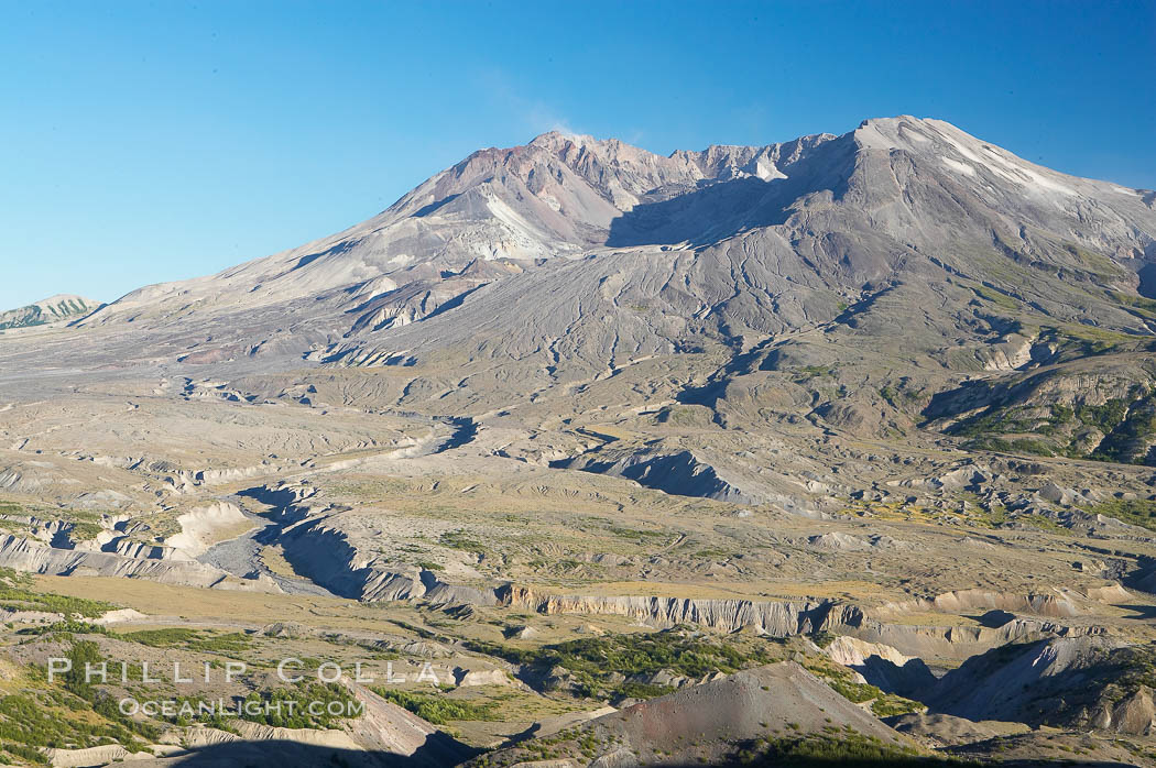 Mount St. Helens viewed from Johnston Observatory five miles away, showing western flank that was devastated during the 1980 eruption. Mount St. Helens National Volcanic Monument, Washington, USA, natural history stock photograph, photo id 13931