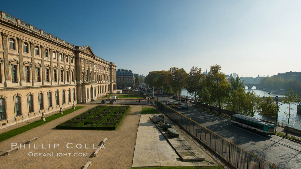 Musee du Louvre and Seine River, viewed from Pavilion Denon. Paris, France, natural history stock photograph, photo id 28041