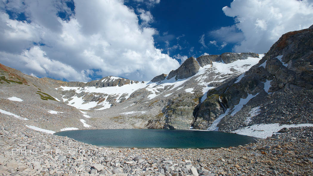 Nameless Lake (10709'), surrounded by glacier-sculpted granite peaks of the Cathedral Range, near Vogelsang High Sierra Camp. Yosemite National Park, California, USA, natural history stock photograph, photo id 23205