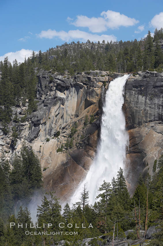 Nevada Falls marks where the Merced River plummets almost 600 through a joint in the Little Yosemite Valley, shooting out from a sheer granite cliff and then down to a boulder pile far below. Yosemite National Park, California, USA, natural history stock photograph, photo id 16114