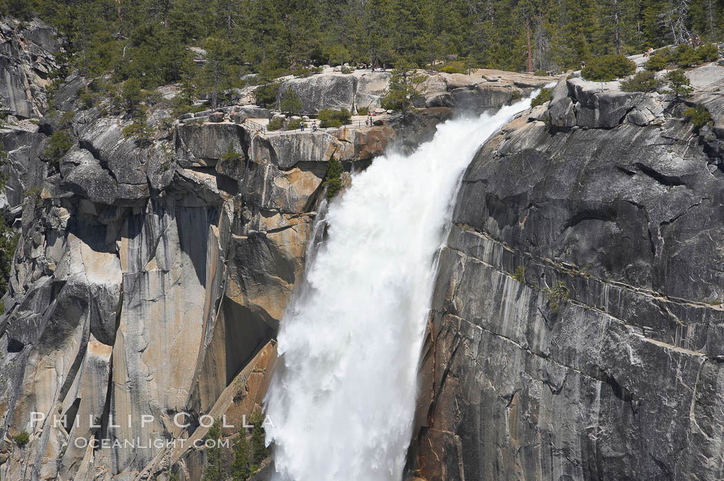 Nevada Falls marks where the Merced River plummets almost 600 through a joint in the Little Yosemite Valley, shooting out from a sheer granite cliff and then down to a boulder pile far below. Yosemite National Park, California, USA, natural history stock photograph, photo id 16126