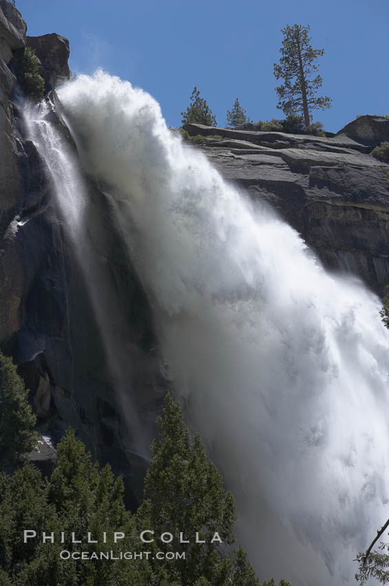 Nevada Falls marks where the Merced River plummets almost 600 through a joint in the Little Yosemite Valley, shooting out from a sheer granite cliff and then down to a boulder pile far below. Yosemite National Park, California, USA, natural history stock photograph, photo id 16123