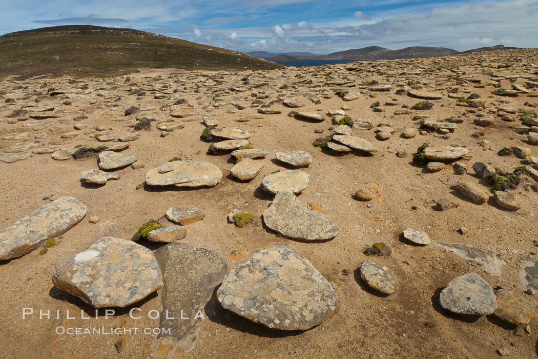 Interesting rock formations on plateau atop New Island