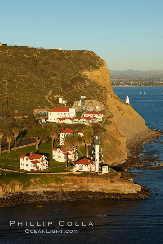 New Point Loma Lighthouse, situated on the tip of Point Loma Peninsula, marks the entrance to San Diego Bay.  The lighthouse rises 70' and was built in 1891 to replace the "old"  Point Loma Lighthouse which was often shrouded in fog. California, USA, natural history stock photograph, photo id 22398