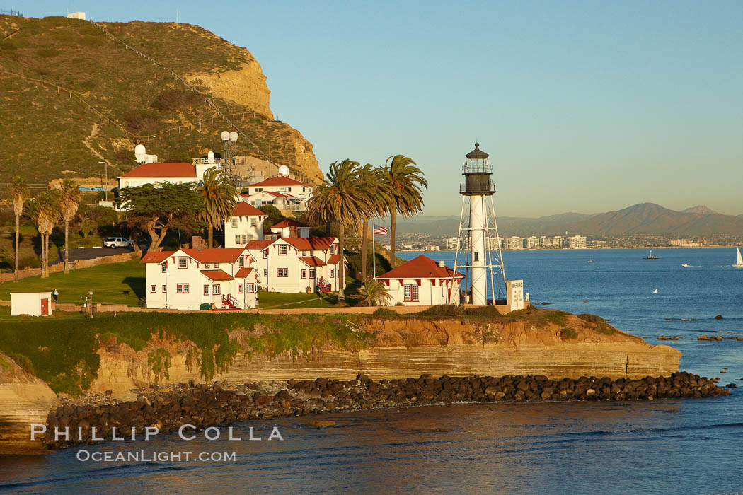 New Point Loma Lighthouse, situated on the tip of Point Loma Peninsula, marks the entrance to San Diego Bay.  The lighthouse rises 70' and was built in 1891 to replace the "old"  Point Loma Lighthouse which was often shrouded in fog. California, USA, natural history stock photograph, photo id 22295